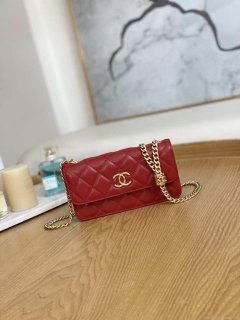 Chanel AP3047 FLAP Phone Holder With Chain Red Lambskin