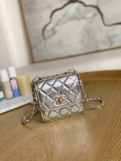 Chanel AP3020 Clutch with chain lambskin gold tone metal Sliver