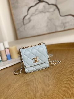 Chanel AP3020 Clutch with chain lambskin gold tone metal Light Blue