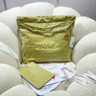 Chanel 22 Handbag Shiny Calfskin AS3261 Light Green