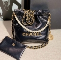 Chanel AS3260 22 Mini Handbag Calfskin Pearl Chain Black with Gold A90