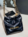 Chanel AS3260 22 Mini Handbag Shiny Calfskin Black with Gold A86