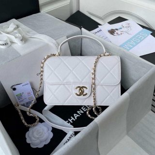 Chanel Small Flap Bag With top Handle Calfskin CC AS2680 White