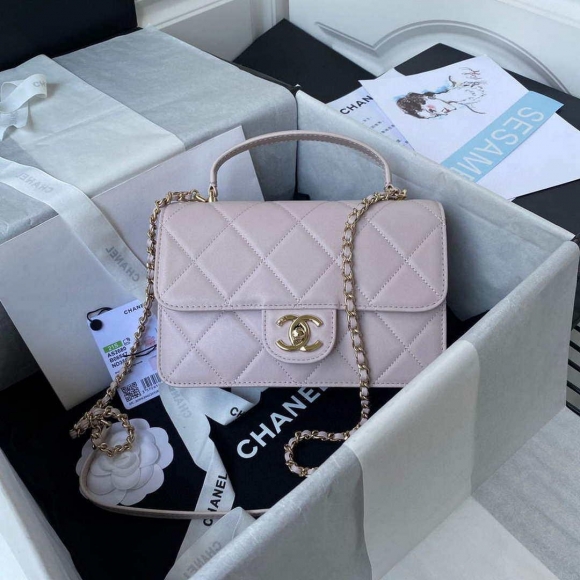 Chanel Small Flap Bag With top Handle Calfskin CC AS2680 Light Pink