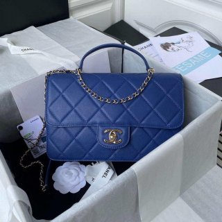 Chanel CC AS2681 Flap Bag With top Handle Calfskin Blue