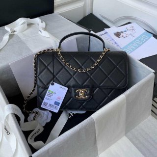 Chanel CC AS2681 Flap Bag With top Handle Calfskin Black