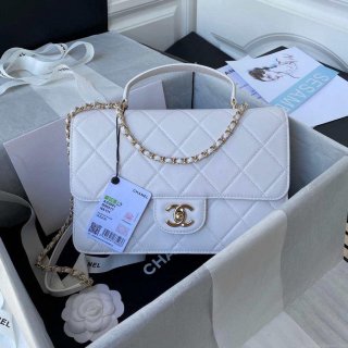 Chanel CC AS2681 Flap Bag With top Handle Calfskin White