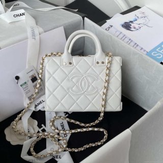 Chanel AS3344 Small Vanity Case Calfskin & Gold-Tone Metal White