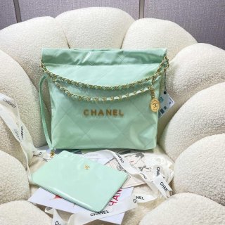 Chanel 22 Handbag Shiny Calfskin AS3261 Mint Green