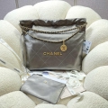 Chanel 22 Handbag Shiny Calfskin AS3261 Gray Silver