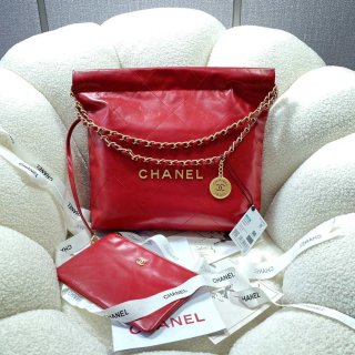 Chanel 22 Small Handbag Shiny Calfskin AS3260 Red