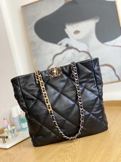 Chanel AS3519 CHANEL19 Shopping Bag Shiny Lambskin Black