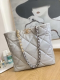 Chanel AS3519 CHANEL19 Shopping Bag Shiny Lambskin Gray