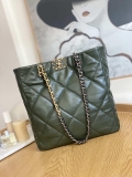 Chanel AS3519 CHANEL19 Shopping Bag Shiny Lambskin Dark Green