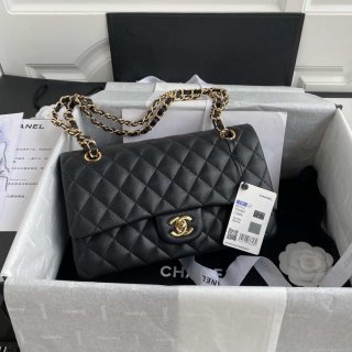 Chanel Flap Classic bag Grained shiny Calfskin Black A01112 Gold seamless edge