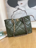 Chanel 19 Shopping Bag Shiny Lambskin AS3660 Gold-Tone Silver-Tone & Ruthenium-Finish Metal Dark Green