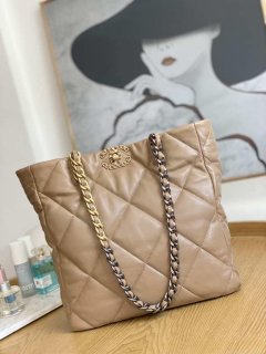 Chanel AS3519 CHANEL19 Shopping Bag Shiny Lambskin Light Brown