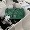 Chanel A01113 Flap Handbag Classic Bag Lambskin Green Silver