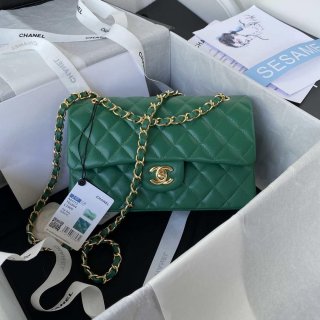 Chanel A01113 Flap Handbag Classic Bag Lambskin Green Gold