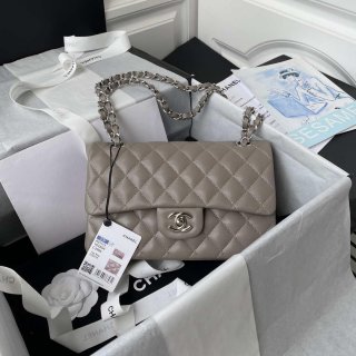 Chanel A01113 Flap Handbag Classic Bag Lambskin Light Gray Silver