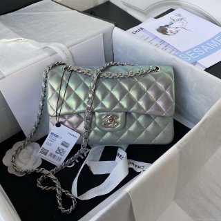 Chanel A01113 Flap Handbag Classic Bag Silver Lambskin silver