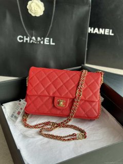 Chanel AS3777 Flap Bag Grained Calfskin & Gold-Tone Metal Red