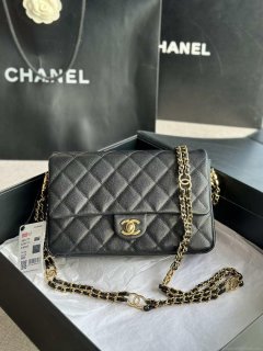 Chanel AS3777 Flap Bag Grained Calfskin & Gold-Tone Metal Black