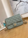 Chanel AS3757 Mini Flap Bag Grained Calfskin & Gold-Tone Metal Light Green