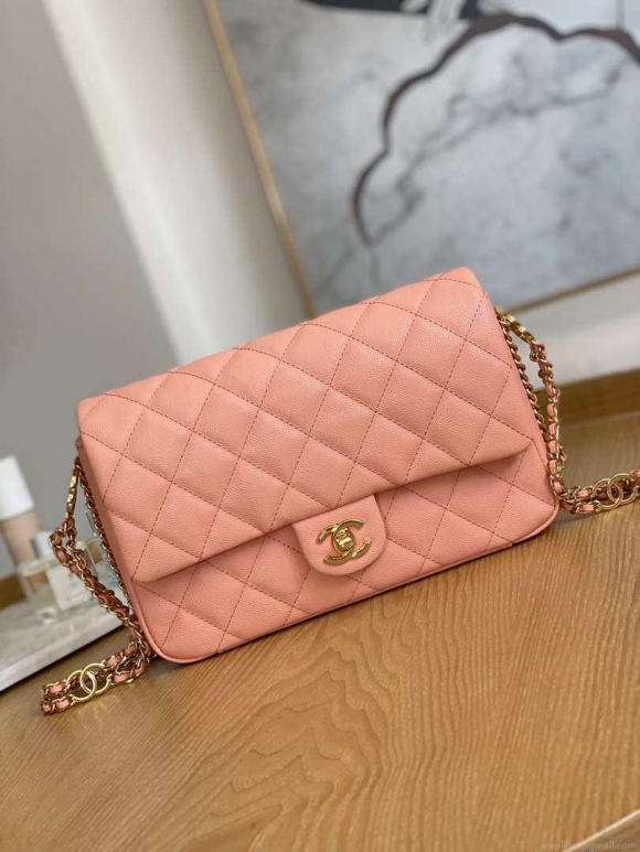 Chanel AS3777 Flap Bag Grained Calfskin & Gold-Tone Metal Pink