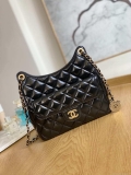 Chanel AS3690 Hobo Handbag Shiny Crumpled Calfskin & Gold-Tone Metal Black