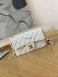 Chanel A01113 Flap Handbag Classic Bag White Lambskin Gold With Ball