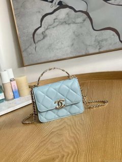 Chanel A81197 Mini Flap Lambskin Enamel & Gold-Tone Metal Light Blue