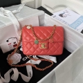 Chanel AS3737 Mini Flap Bag Lambskin Enamel & Gold-Tone Metal Red