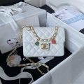 Chanel AS3737 Mini Flap Bag Lambskin Enamel & Gold-Tone Metal White