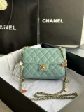 Chanel AS3737 Mini Flap Bag Lambskin Enamel & Gold-Tone Metal Blue