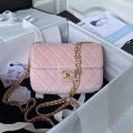 Chanel AS3432 Small Flap Bag Velvet Enamel & Gold-Tone Metal Pink