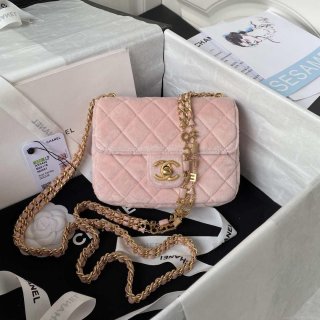 Chanel AS3442 Mini Flap Bag Velvet Enamel & Gold-Tone Metal Pink