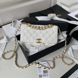 Chanel AP3019 Small Flap Bag WOC Calfskin Phone bag White