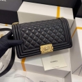 Chanel A67086 Boy Handbag Black Lambskin Leather Gold