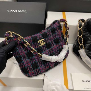 Chanel AS3562 Hobo Handbag Wool Tweed Purple