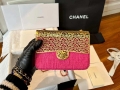 Chanel AS3526 Mini Evening Bag Wool Tweed & Gold-Tone Metal Rose Red