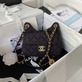 Chanel AS3710 Small Hobo Handbag Velvet & Gold-Tone Metal Black