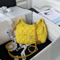 Chanel AS3710 Small Hobo Handbag Velvet & Gold-Tone Metal Yellow