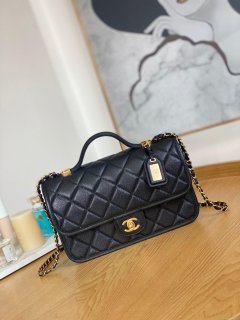 Chanel AS3653 Small Flap Bag with Top Handle Calfskin & Gold-Tone Metal Black