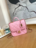 Chanel AS3652 Small Flap Bag with Top Handle Calfskin & Gold-Tone Metal Pink