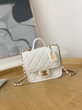 Chanel AS3652 Small Flap Bag with Top Handle Calfskin & Gold-Tone Metal White