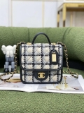 Chanel AS3652 Small Flap Bag with Top Handle Cotton & Wool Tweed & Gold-Tone Metal Grey and Beige