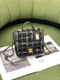 Chanel AS3652 Small Flap Bag with Top Handle Cotton & Wool Tweed & Gold-Tone Metal Black and White