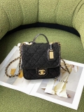 Chanel AS3652 Small Flap Bag with Top Handle Cotton & Wool Tweed & Gold-Tone Metal Black