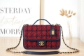 Chanel AS3653 Small Flap Bag with Top Handle Wool Tweed & Gold-Tone Metal Red and Navy Blue